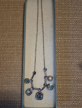 Touchstone Crystal Sterling-Tone Multicolor Iridescent Necklace